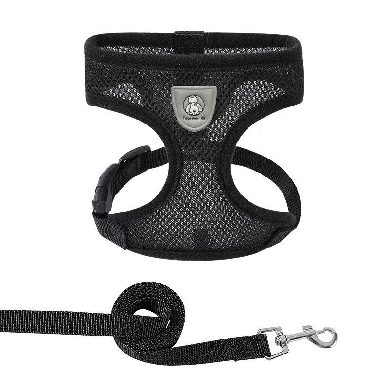 New vest-style pet leash nylon mesh dog harness set, reflective for dogs, available for wholesale.