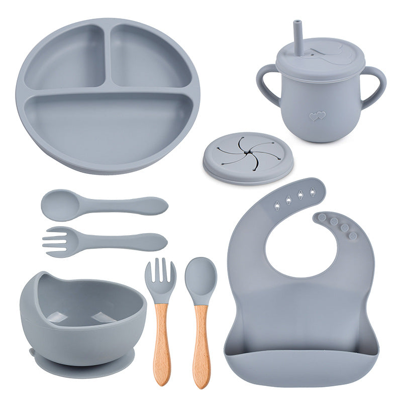 Baby food tray with compartments, baby suction cup, food-grade silicone bowl, tableware set, children's complementary food silicone tray