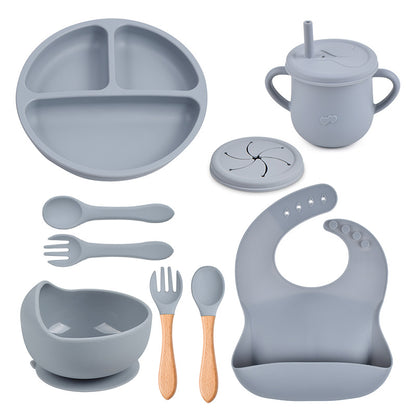 Baby food tray with compartments, baby suction cup, food-grade silicone bowl, tableware set, children's complementary food silicone tray