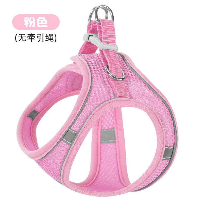 New vest-style pet leash nylon mesh dog harness set, reflective for dogs, available for wholesale.