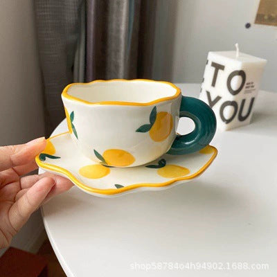 Creative hand-kneaded high temperature resistant ceramic cup ins Korean style small fresh mug breakfast cup milk cup coffee cup saucer