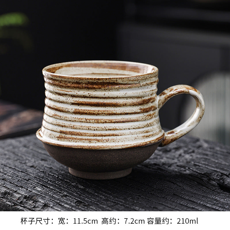 Cross-border retro coarse ceramic coffee cup and saucer set, American style personalized hand-pulled flower mug, household tea cup wholesale.