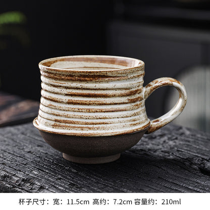 Cross-border retro coarse ceramic coffee cup and saucer set, American style personalized hand-pulled flower mug, household tea cup wholesale.