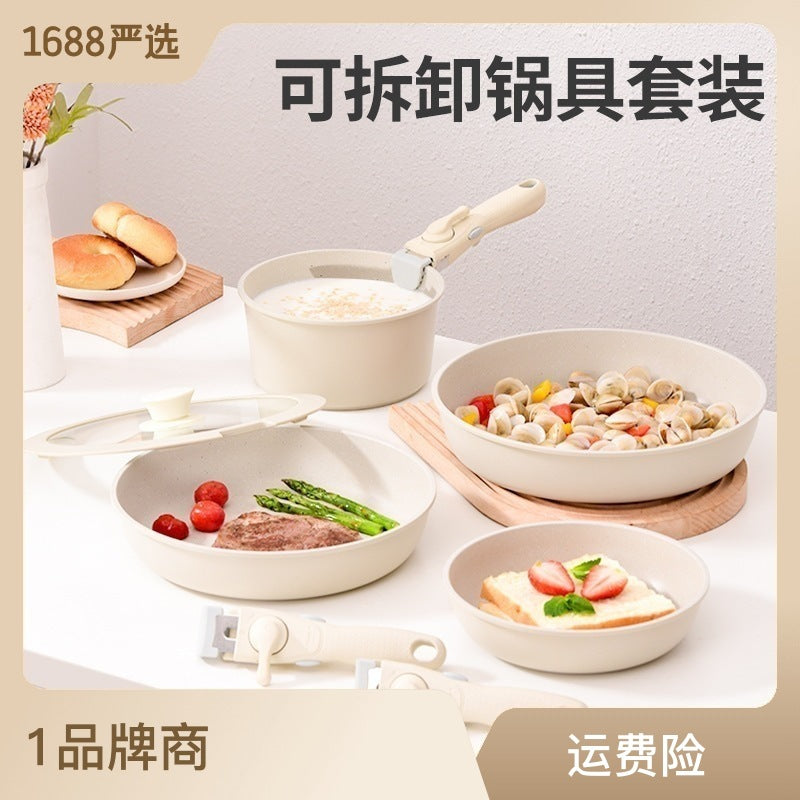 New medical stone set pot non-stick removable set composite pot bottom induction cooker microwave oven pan