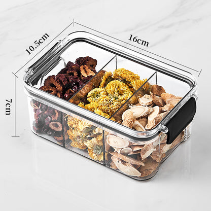 Square flower tea packaging box, 460ml, four-compartment plastic airtight container, food-grade storage box.