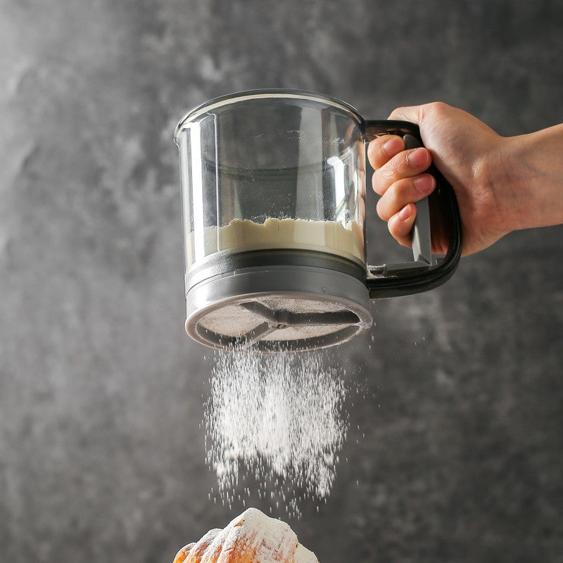 Flour sieve handheld semi-automatic flour filtering artifact baking special sieve home kitchen ultra-fine filter cup net