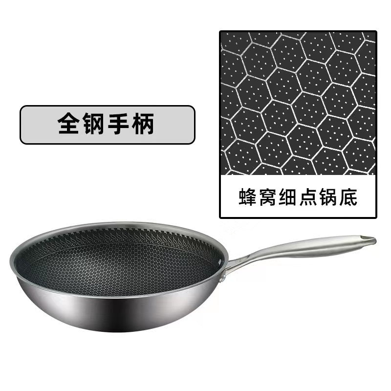 Thickened stainless steel frying pan full screen honeycomb electromagnetic gas stove universal frying pan less oil smoke composite bottom non-stick frying pan