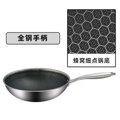 Thickened stainless steel frying pan full screen honeycomb electromagnetic gas stove universal frying pan less oil smoke composite bottom non-stick frying pan