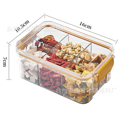 Square flower tea packaging box, 460ml, four-compartment plastic airtight container, food-grade storage box.