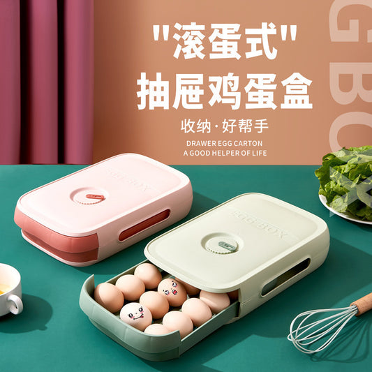 Household refrigerator fresh egg box with lid drawer kitchen storage box can be stacked rolling egg storage box