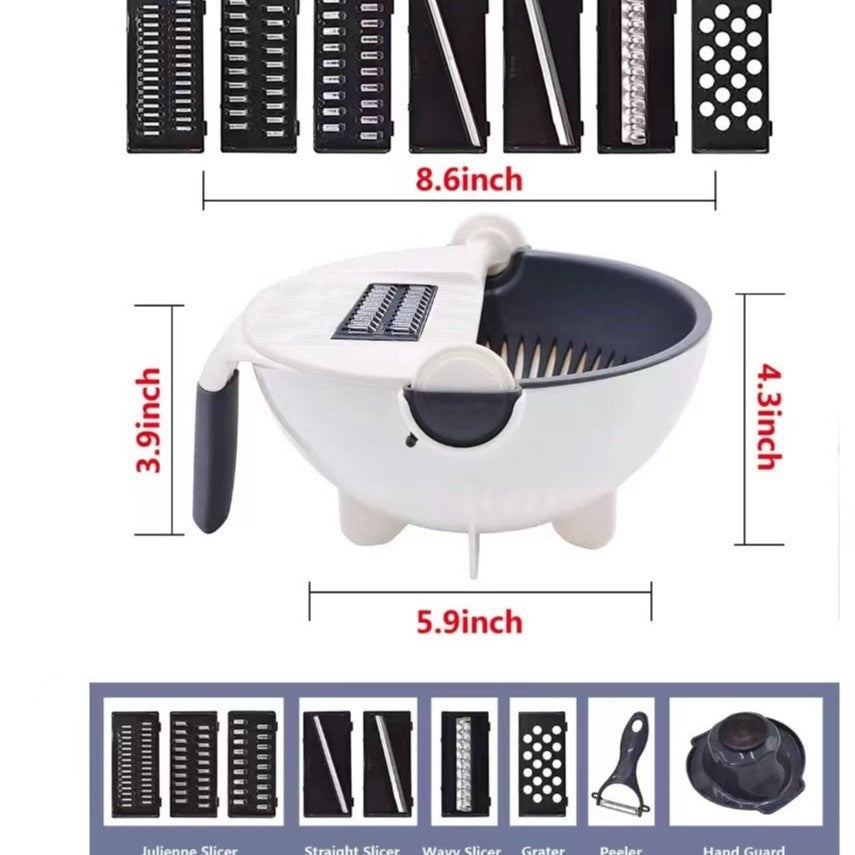 9-in-1 Vegetable Cutter, Factory Direct, Drain Basket, Vegetable Cutter with Drainer, Shredder, Fruit Basket (Multi-functional)