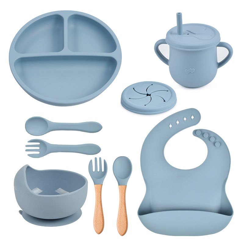 Baby food tray with compartments, baby suction cup, food-grade silicone bowl, tableware set, children's complementary food silicone tray