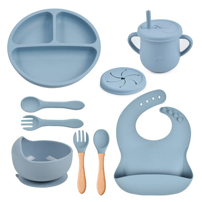 Baby food tray with compartments, baby suction cup, food-grade silicone bowl, tableware set, children's complementary food silicone tray