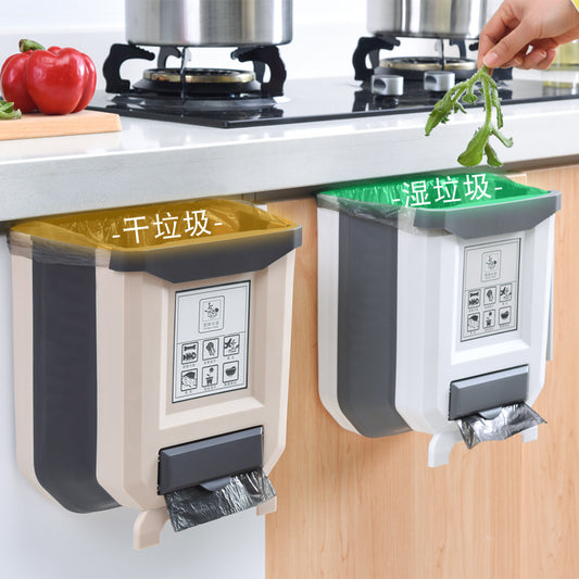 Household cabinet door hanging trash can kitchen folding trash can car creative plastic wastebasket tube factory direct sales