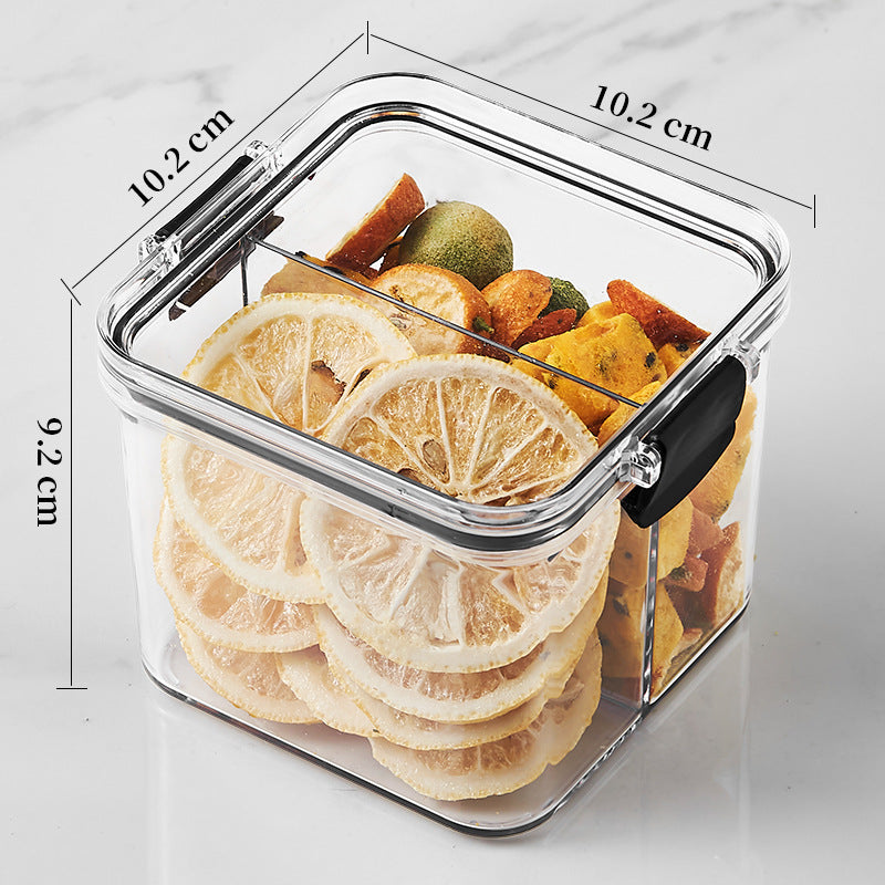 Square flower tea packaging box, 460ml, four-compartment plastic airtight container, food-grade storage box.