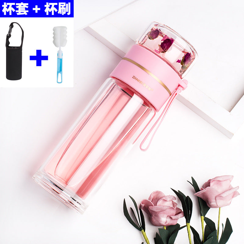 New tea and water separation glass double-layer men's water cup girls portable office tea cup personal tea brewing cup