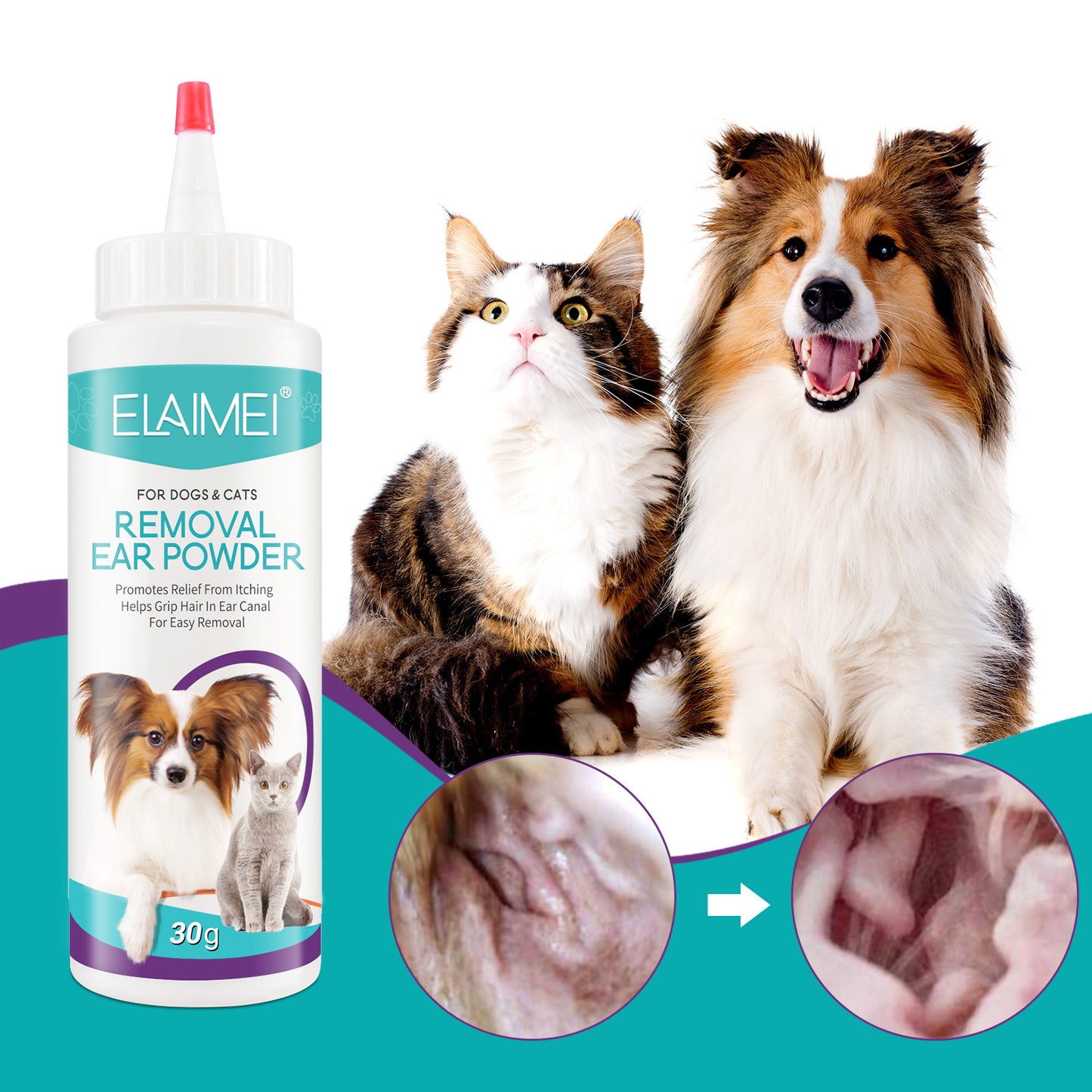 ELAIMEI Pet Ear Powder (Removal Ear Powder for Cats and Dogs)