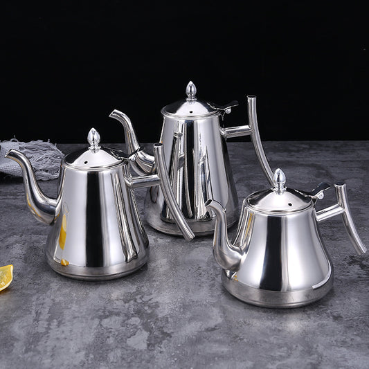 Thickened stainless steel teapot with filter for hotels, restaurants and teahouses, universal kettle for tea brewing, wholesale