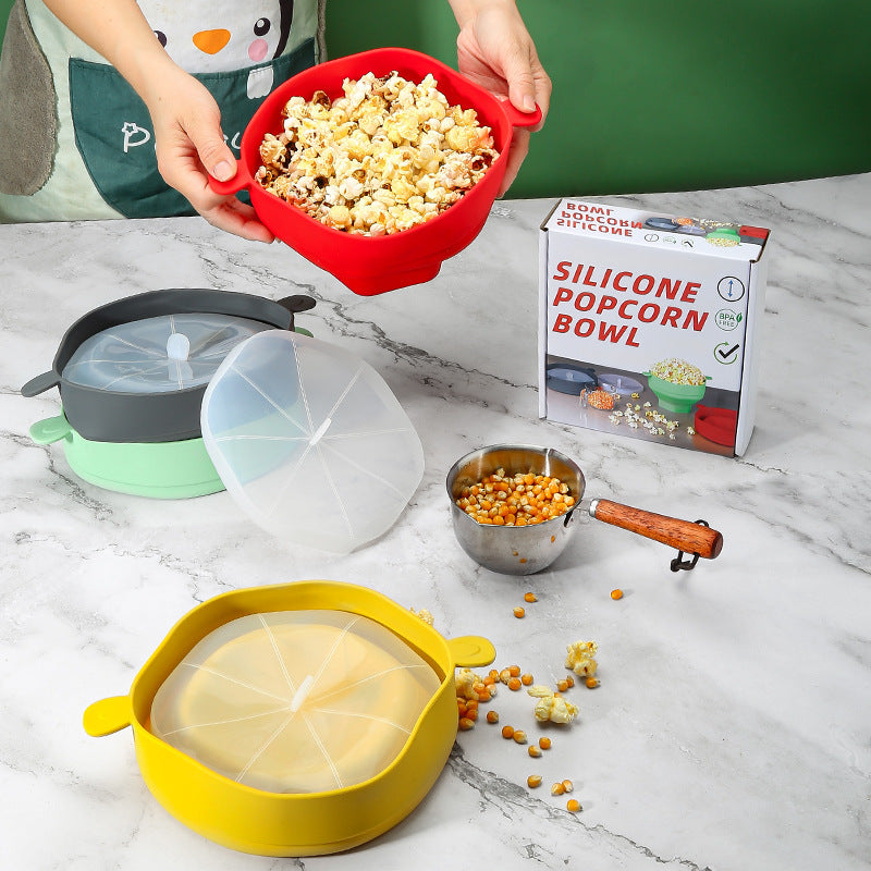 Silicone popcorn bucket with handle silicone popcorn bowl microwave oven foldable popcorn bucket