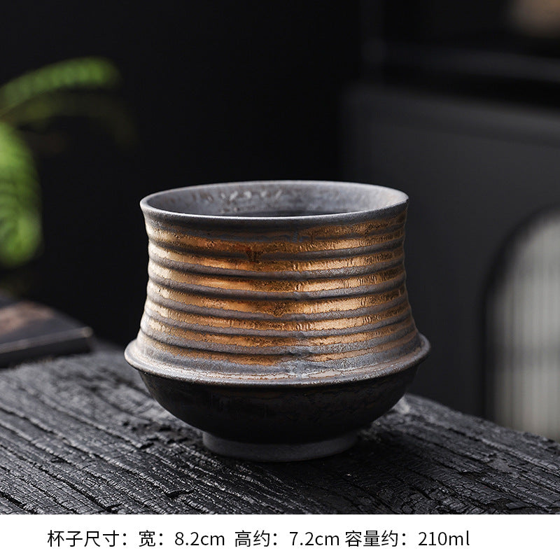 Cross-border retro coarse ceramic coffee cup and saucer set, American style personalized hand-pulled flower mug, household tea cup wholesale.