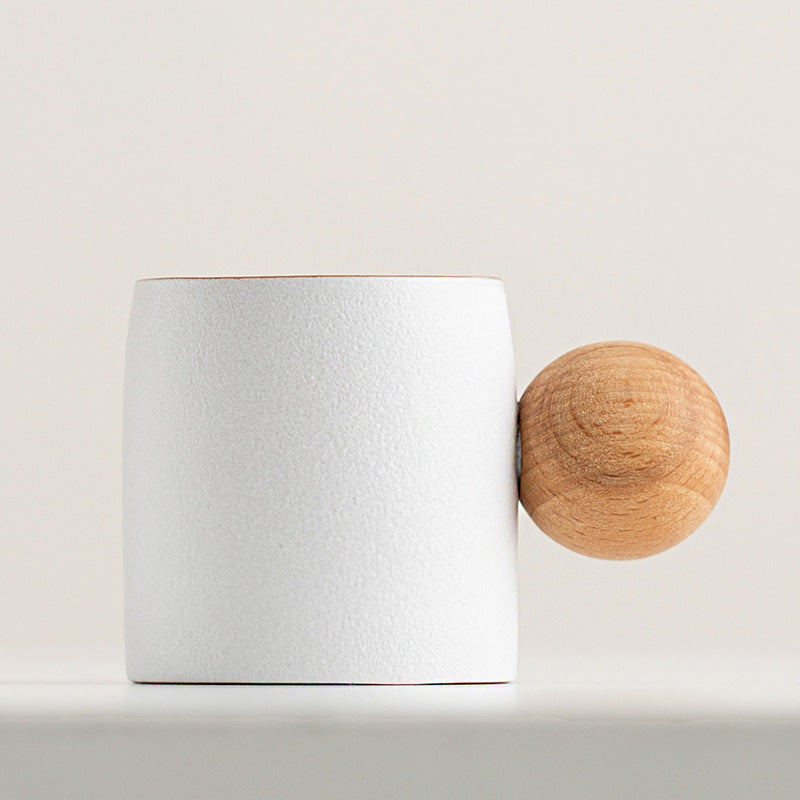 Wooden-handled coffee mug/tea tasting cup, gradient glaze exquisite ceramic small cup gift set wholesale.