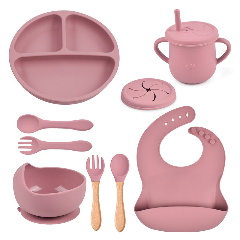 Baby food tray with compartments, baby suction cup, food-grade silicone bowl, tableware set, children's complementary food silicone tray