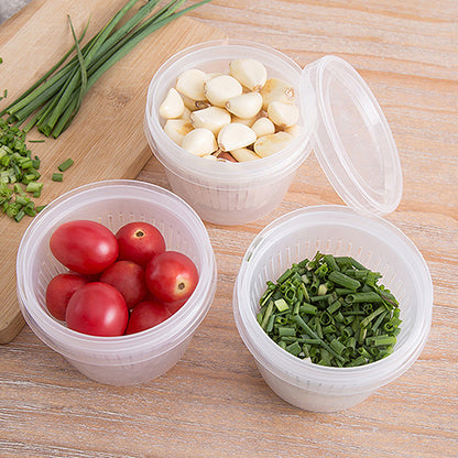 Japanese kitchen scallion fresh-keeping box, onion, ginger and garlic storage box, double-layer drainable refrigerator storage food fresh-keeping box