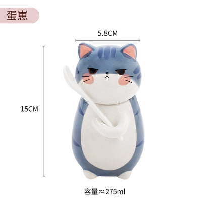 Couple mugs, Japanese cartoon cute cat water cups, ceramic cups for breakfast, milk, coffee, Instagram style, mugs with lids.