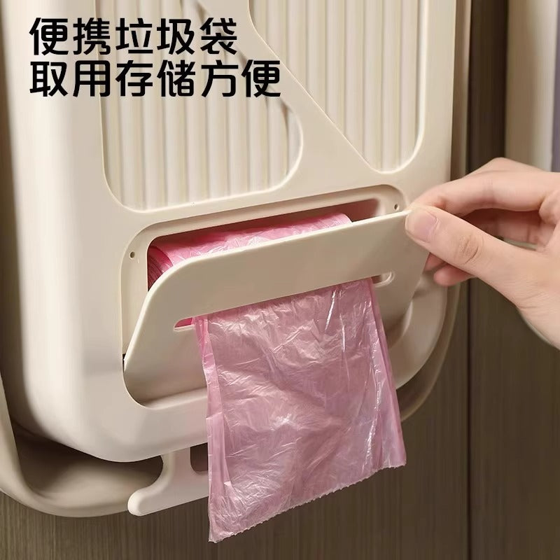 Wholesale plastic wall-mounted kitchen folding trash can no need to bend over multifunctional household large cabinet door storage bin