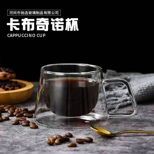 For sale manufacturer creative glass coffee cup double-layer insulated belt handle glass mug cappuccino breakfast cup
