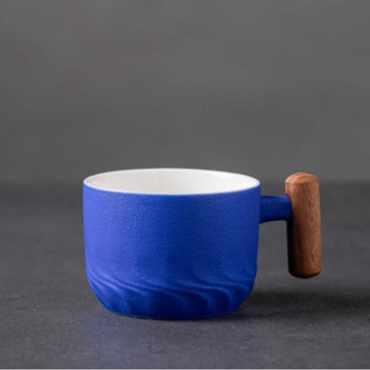 Wooden-handled coffee mug/tea tasting cup, gradient glaze exquisite ceramic small cup gift set wholesale.