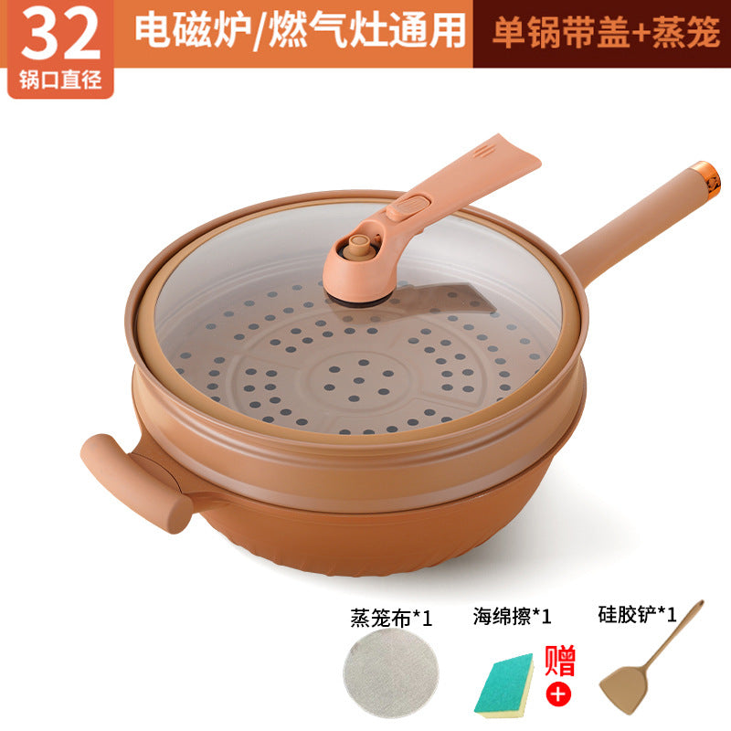 Popular TikTok-style clay pressure cooker with steamer, multi-functional non-stick frying pan, suitable for gas and electric use, directly supplied by the manufacturer.