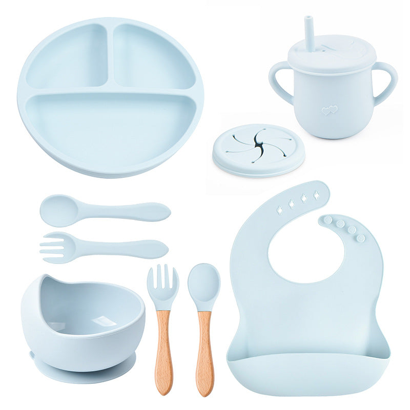Baby food tray with compartments, baby suction cup, food-grade silicone bowl, tableware set, children's complementary food silicone tray