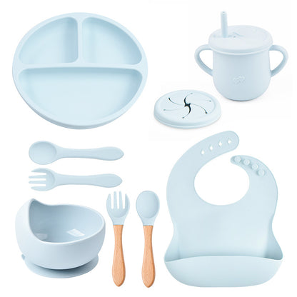 Baby food tray with compartments, baby suction cup, food-grade silicone bowl, tableware set, children's complementary food silicone tray