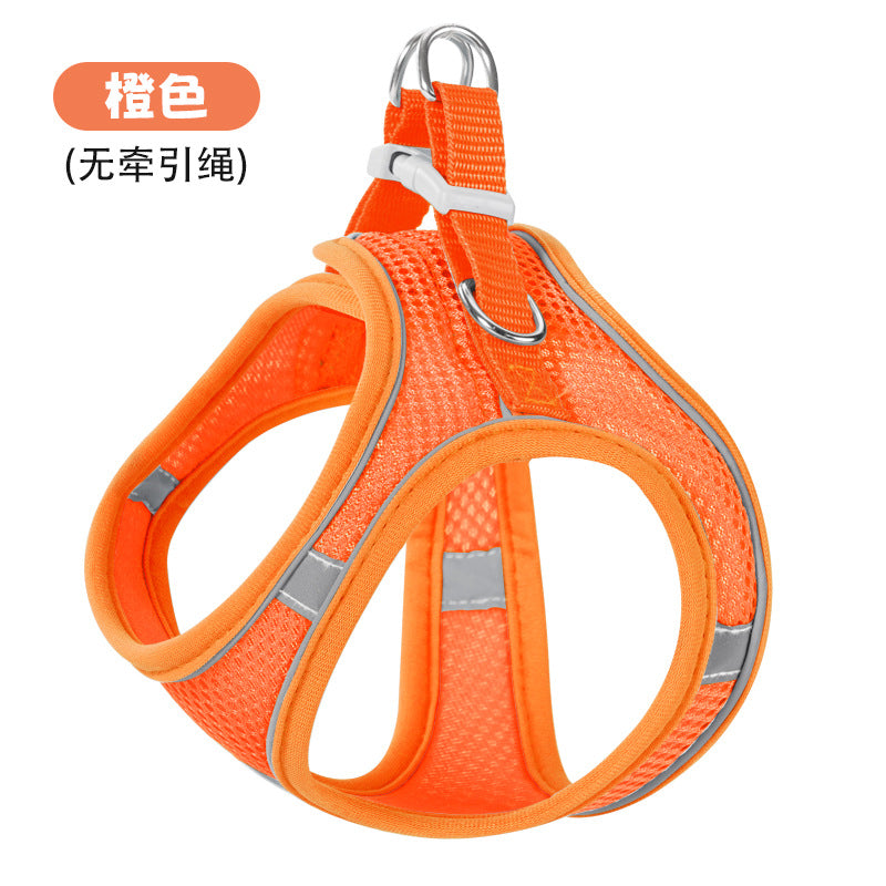 New vest-style pet leash nylon mesh dog harness set, reflective for dogs, available for wholesale.