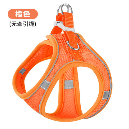 New vest-style pet leash nylon mesh dog harness set, reflective for dogs, available for wholesale.