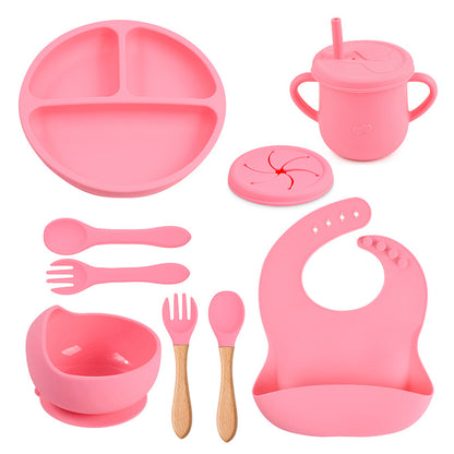 Baby food tray with compartments, baby suction cup, food-grade silicone bowl, tableware set, children's complementary food silicone tray