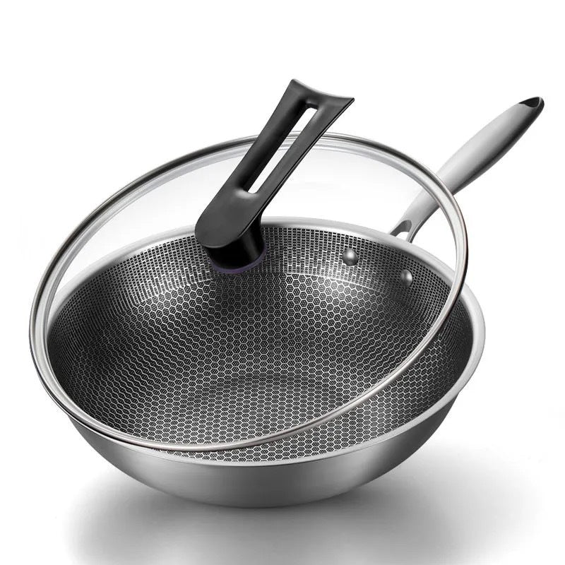 Honeycomb non-stick 304 stainless steel frying pan non-stick pan uncoated cooking pan frying pan pan with honeycomb non-stick
