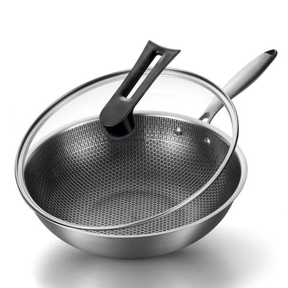 Honeycomb non-stick 304 stainless steel frying pan non-stick pan uncoated cooking pan frying pan pan with honeycomb non-stick