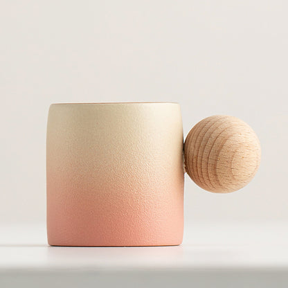 Wooden-handled coffee mug/tea tasting cup, gradient glaze exquisite ceramic small cup gift set wholesale.