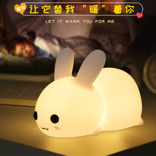Jade Rabbit LED Silicone Night Light Creative Gift USB Rechargeable Seven-Color Remote Control Dimming Children's Sleep Companion Patting Light