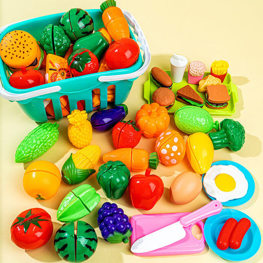 Fruit cutting toys Qieqiele girls simulation vegetable cake basket children's play house kitchen toy set