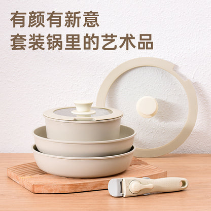 New medical stone set pot non-stick removable set composite pot bottom induction cooker microwave oven pan