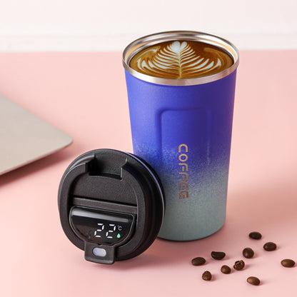Simple style pure color 304 stainless steel thermos cup intelligent display temperature coffee cup car portable wholesale logo