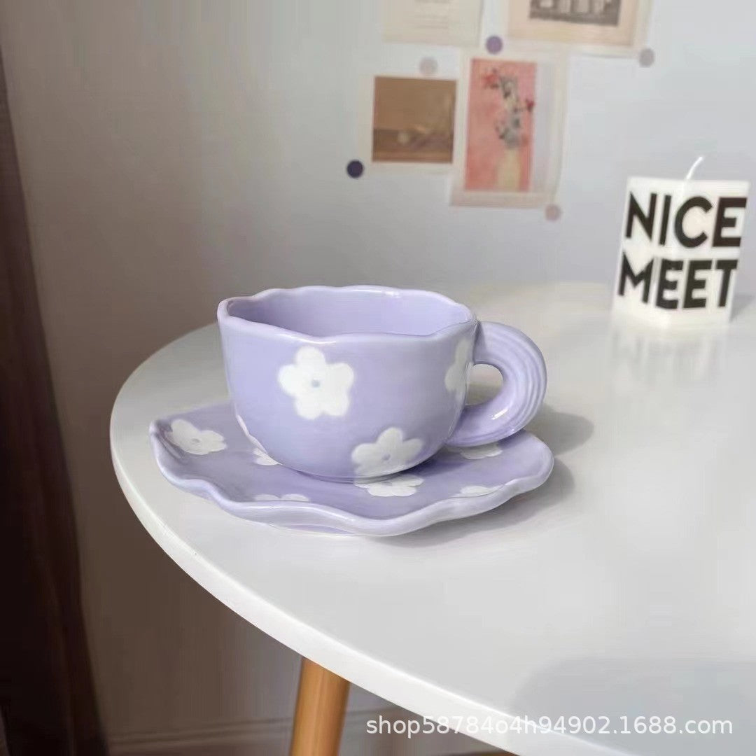 Creative hand-kneaded high temperature resistant ceramic cup ins Korean style small fresh mug breakfast cup milk cup coffee cup saucer