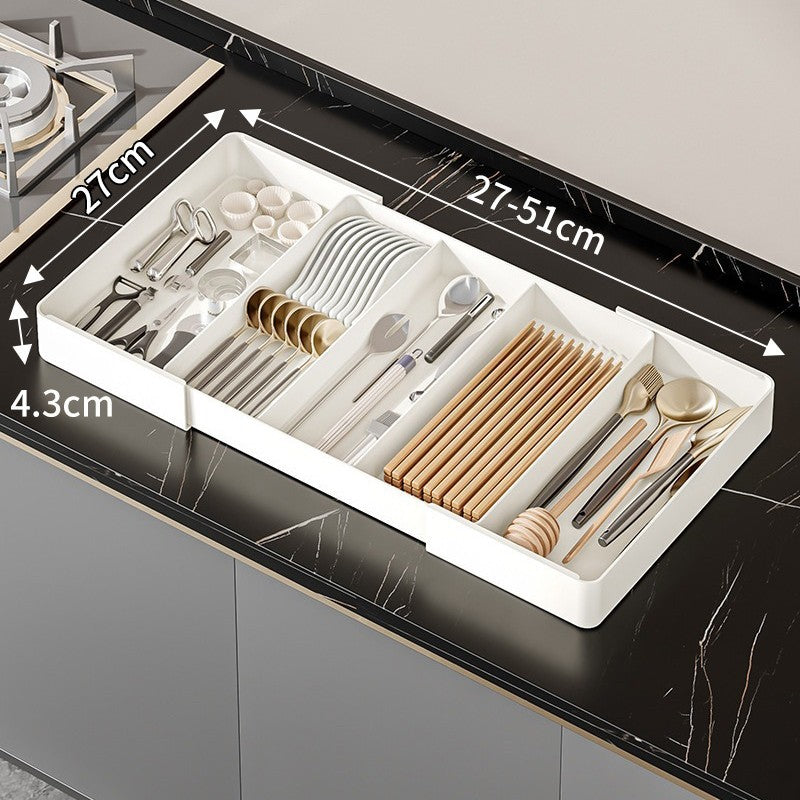Kitchen drawer retractable storage box deep cabinet with removable plastic tray retractable partition storage box
