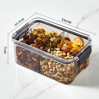 Square flower tea packaging box, 460ml, four-compartment plastic airtight container, food-grade storage box.