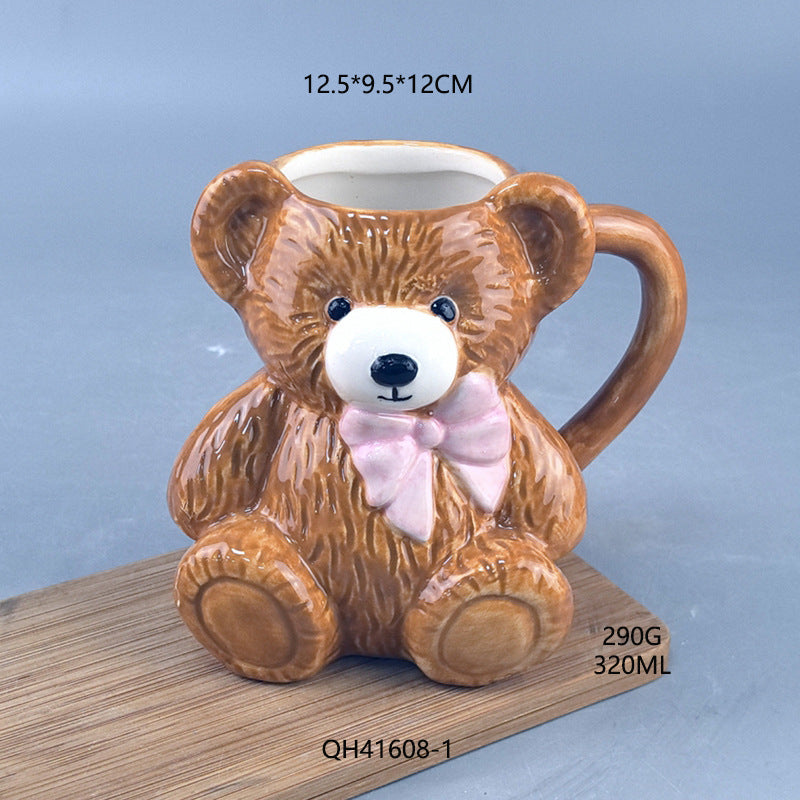 Premium selection of cross-border creative, high-value, cute teddy bear mugs, cartoon ceramic drinking cups, couple water cups, birthday cups.