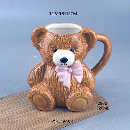 Premium selection of cross-border creative, high-value, cute teddy bear mugs, cartoon ceramic drinking cups, couple water cups, birthday cups.