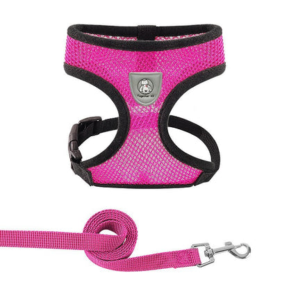 New vest-style pet leash nylon mesh dog harness set, reflective for dogs, available for wholesale.